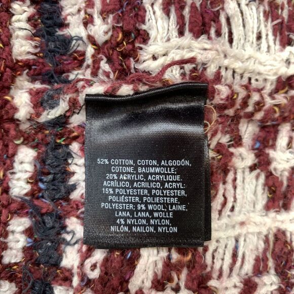 Anthropologie Moth Vera Fringe Cardigan XS S Sweater Aztec Cotton Red Cream Fall - Picture 10 of 15